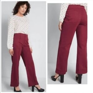 Modcloth Wide Leg High Waist Crop Pants Burgundy Size 14